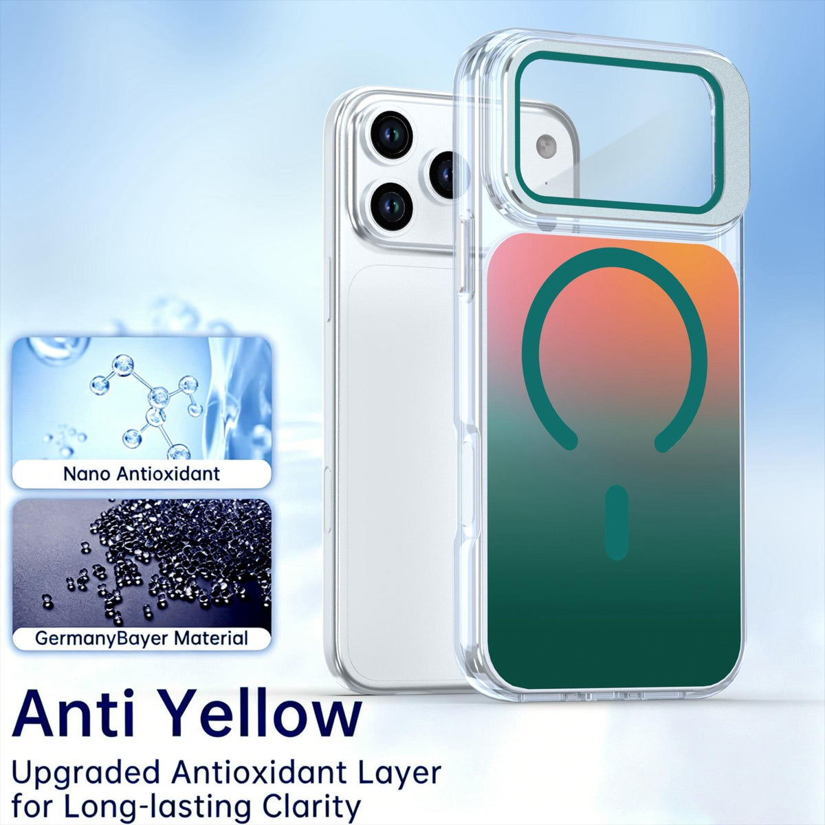Compatible with iPhone 18 Pro Max Gradient Discolor Lens Protector Kickstand Magnetic Phone Case - Green