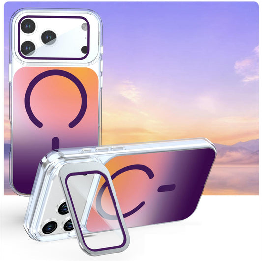 Compatible with iPhone 18 Pro Max Gradient Discolor Lens Protector Kickstand Magnetic Phone Case - Purple