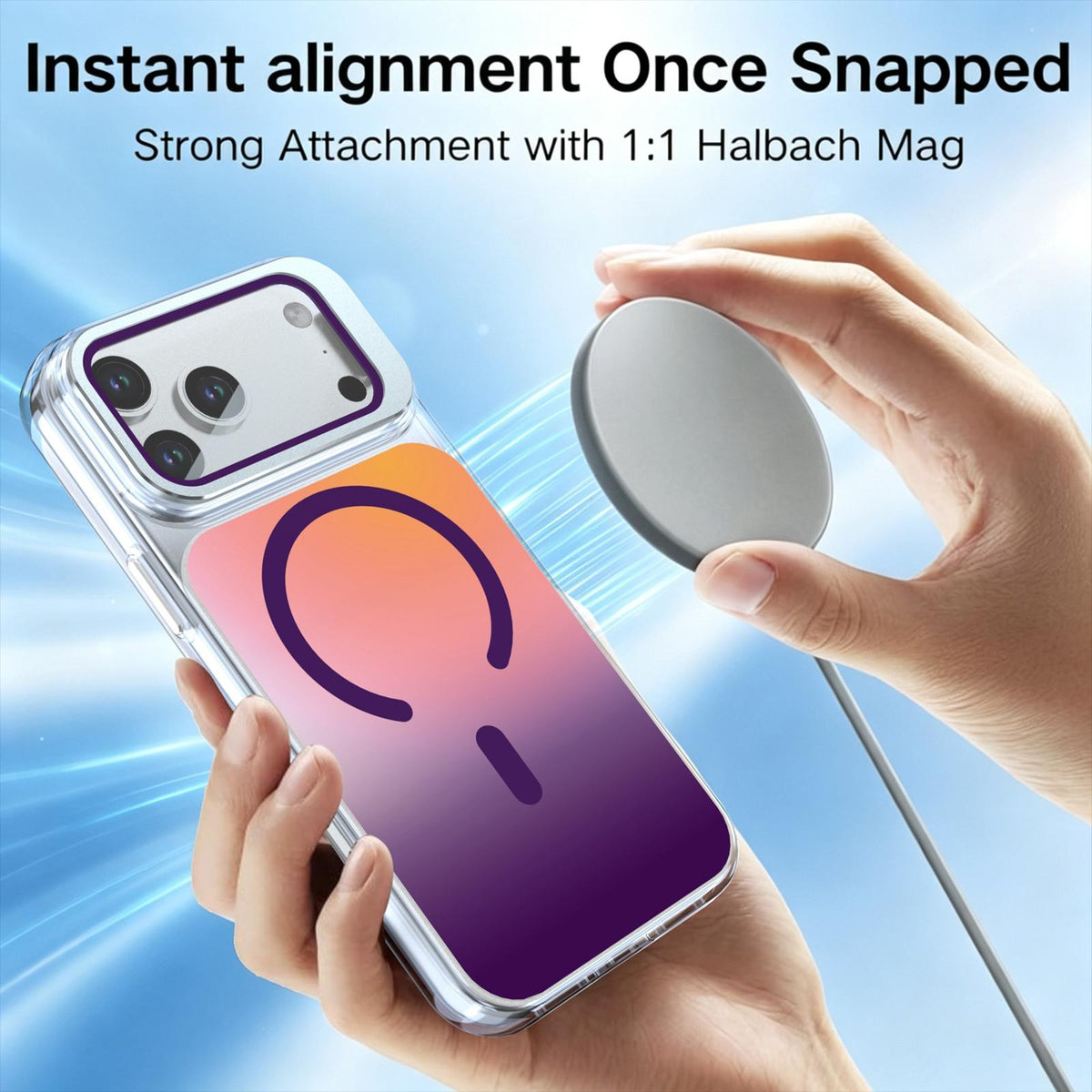 Compatible with iPhone 18 Pro Max Gradient Discolor Lens Protector Kickstand Magnetic Phone Case - Purple