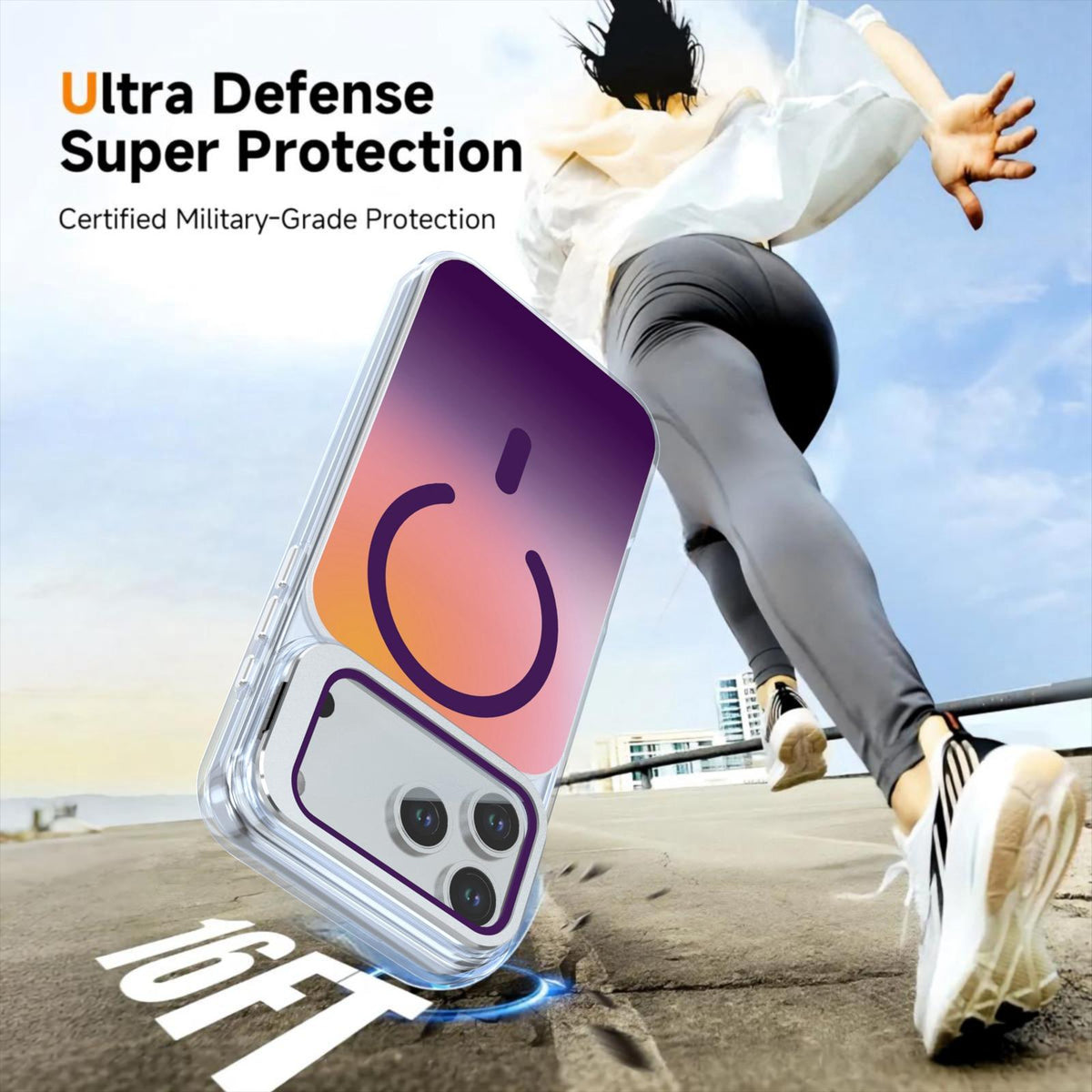 Compatible with iPhone 18 Pro Max Gradient Discolor Lens Protector Kickstand Magnetic Phone Case - Purple