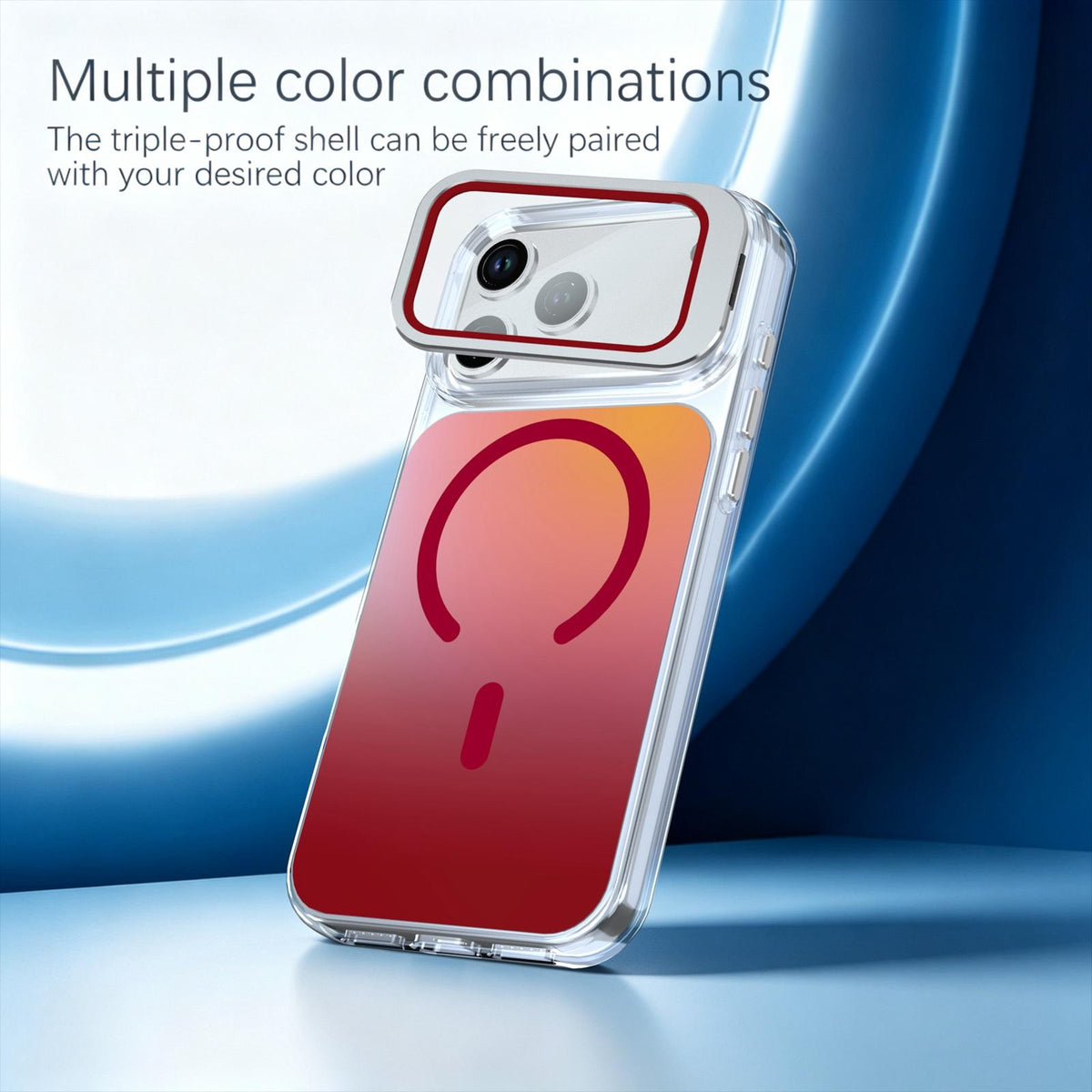 Compatible with iPhone 18 Pro Max Gradient Discolor Lens Protector Kickstand Magnetic Phone Case - Red