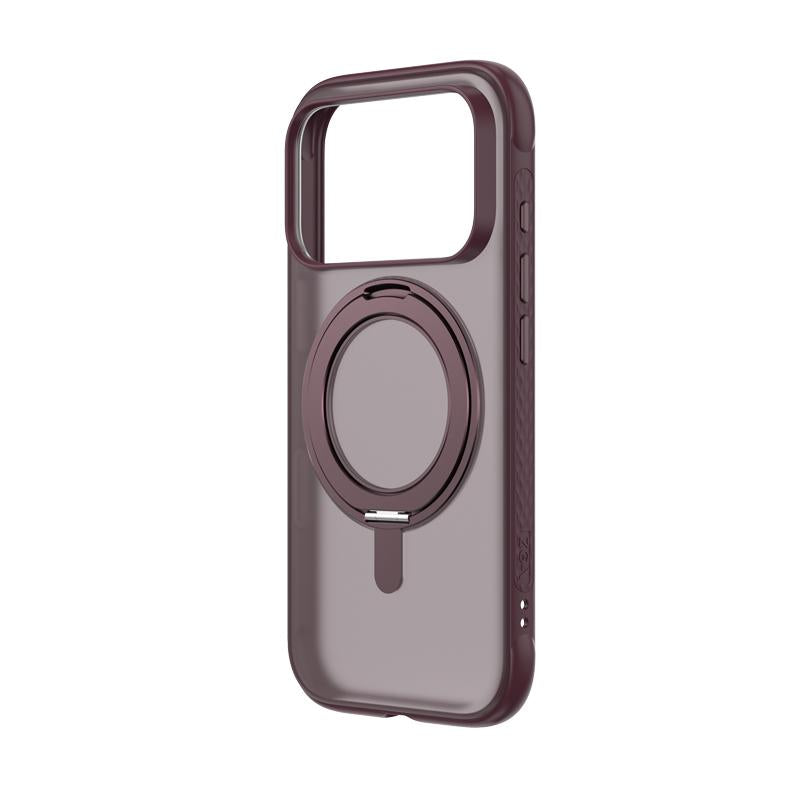Compatible with iPhone 18 Pro ZGA Feitian 360 Rotation Holder Magsafe PC Dual-Layer TPU Phone Case - Wine Red