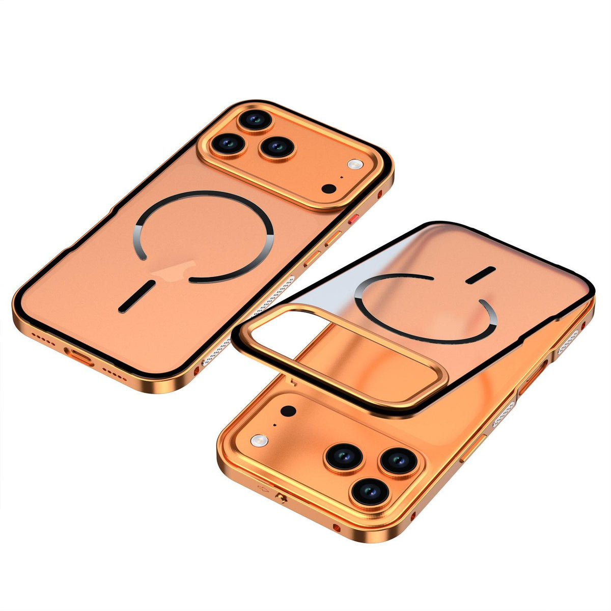 Compatible with iPhone 18 Pro Max Single-sided Snap Buckle Metal Frame Frosted MagSafe Phone Case - Orange