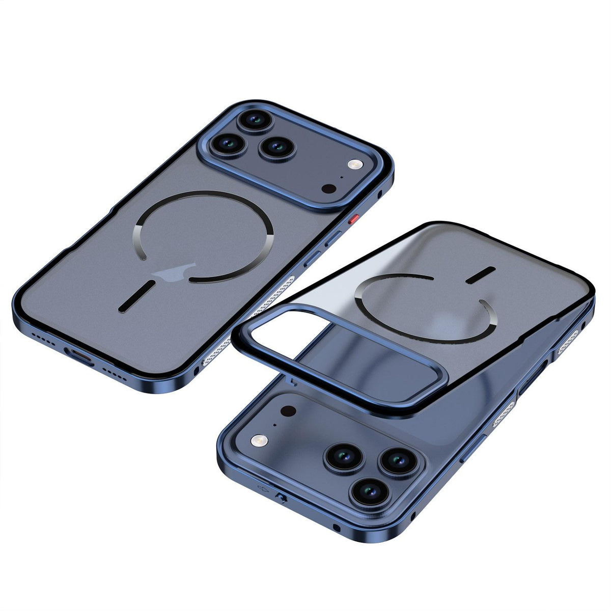 Compatible with iPhone 18 Pro Max Single-sided Snap Buckle Metal Frame Frosted MagSafe Phone Case - Titanium Blue