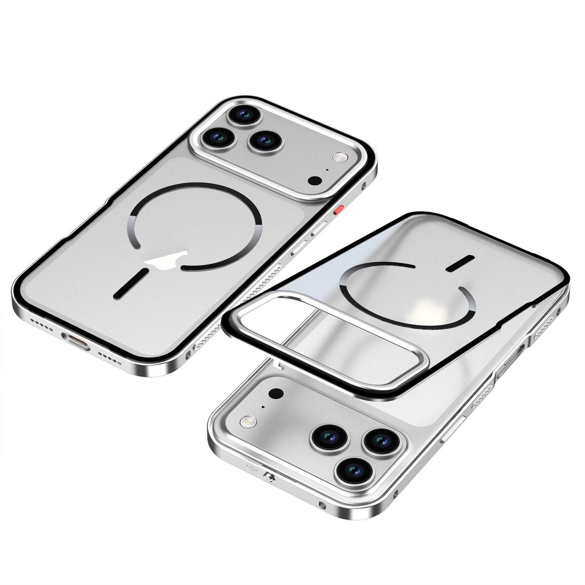 Compatible with iPhone 18 Pro Max Single-sided Snap Buckle Metal Frame Frosted MagSafe Phone Case - Silver