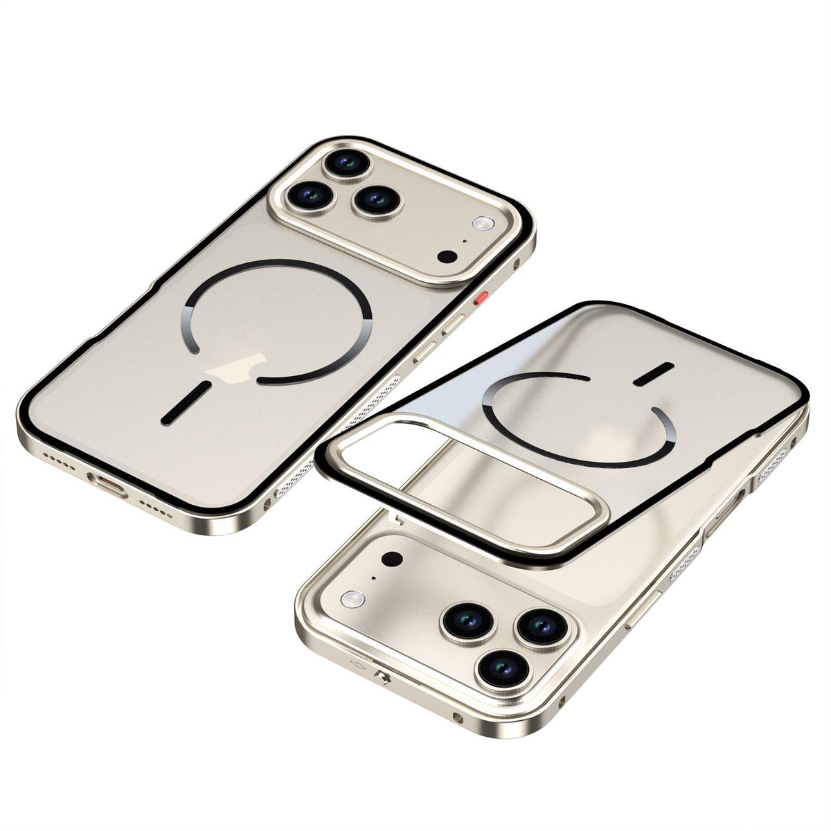 Compatible with iPhone 18 Pro Single-sided Snap Buckle Metal Frame Frosted MagSafe Phone Case - Titanium