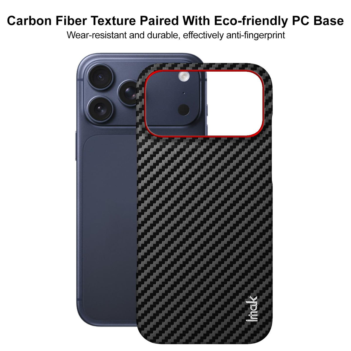 Compatible with iPhone 18 Pro Max imak Ruiyi Series Red Ring Carbon Fiber Texture Phone Case - Black