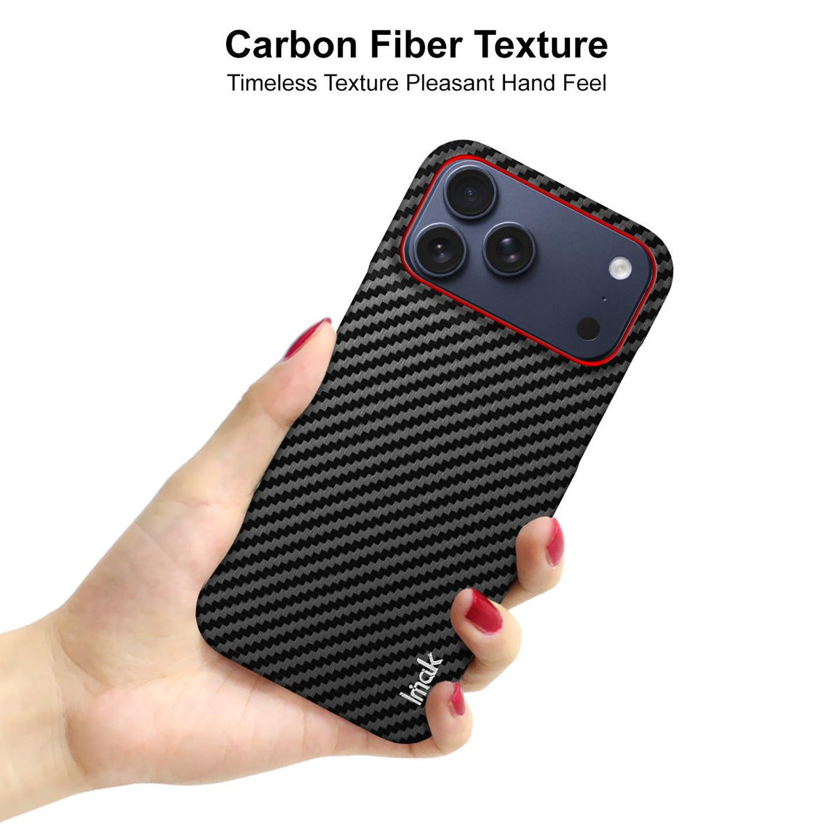 Compatible with iPhone 18 Pro Max imak Ruiyi Series Red Ring Carbon Fiber Texture Phone Case - Black