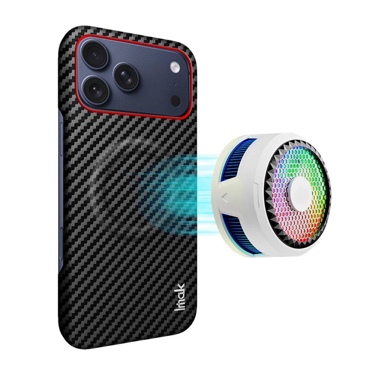 Compatible with iPhone 18 Pro Max imak Ruiyi Series Red Ring Carbon Fiber Texture Magnetic Phone Case - Black