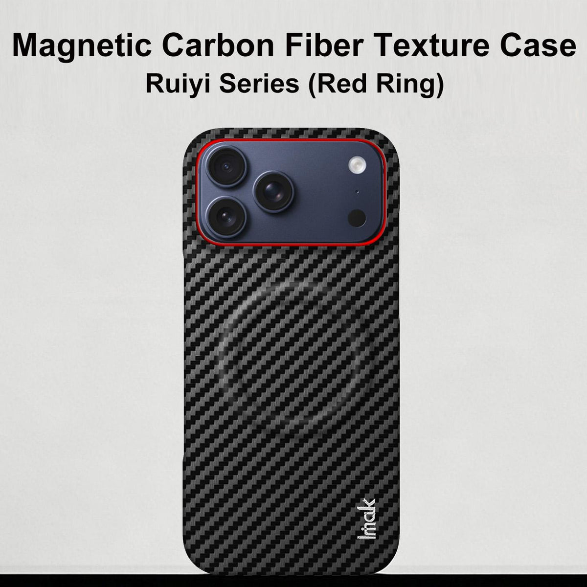 Compatible with iPhone 18 Pro Max imak Ruiyi Series Red Ring Carbon Fiber Texture Magnetic Phone Case - Black