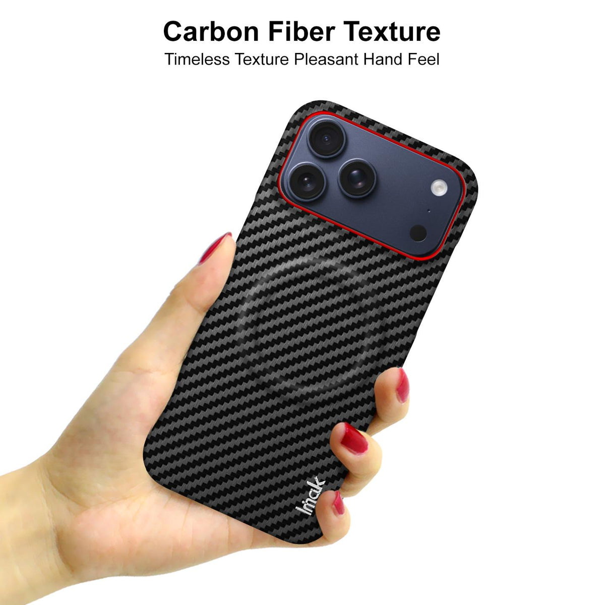 Compatible with iPhone 18 Pro Max imak Ruiyi Series Red Ring Carbon Fiber Texture Magnetic Phone Case - Black