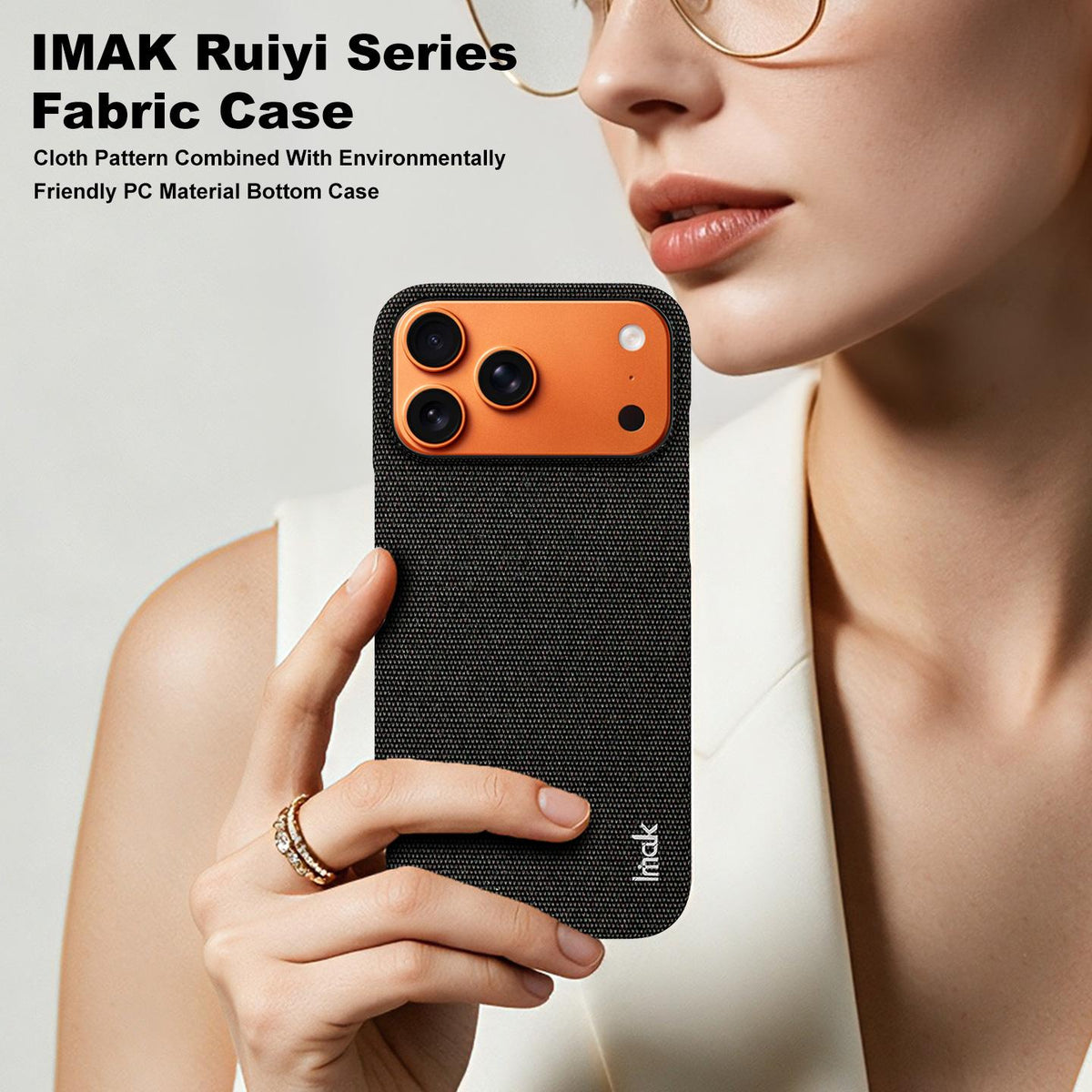 Compatible with iPhone 18 Pro Max imak Ruiyi Series Cloth Texture PU + PC Phone Case - Black