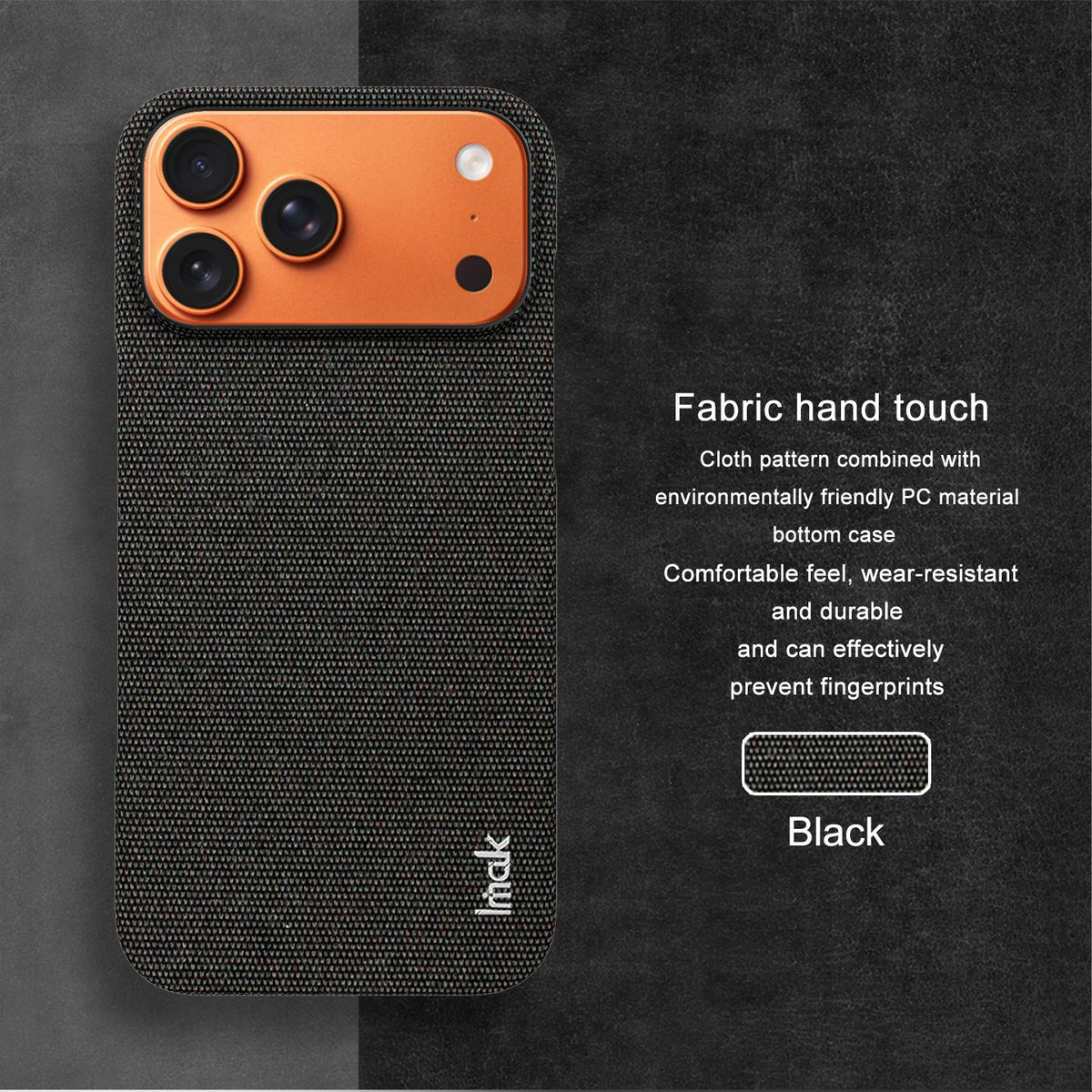 Compatible with iPhone 18 Pro Max imak Ruiyi Series Cloth Texture PU + PC Phone Case - Black