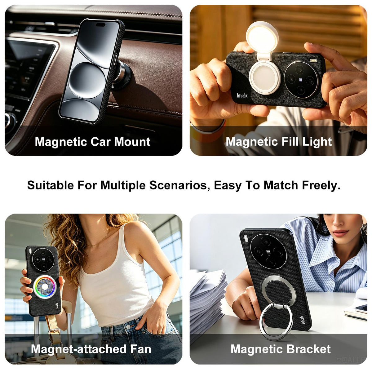 Compatible with iPhone 18 Pro Max imak Ruiyi Series Fabric Texture Magnetic Phone Case - Black