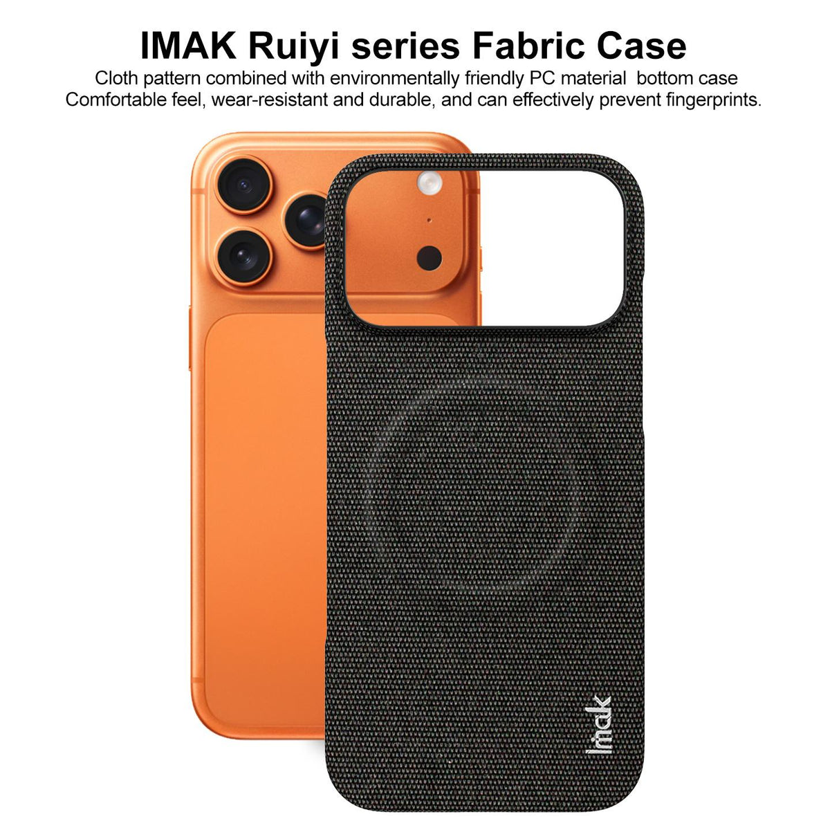 Compatible with iPhone 18 Pro Max imak Ruiyi Series Fabric Texture Magnetic Phone Case - Black
