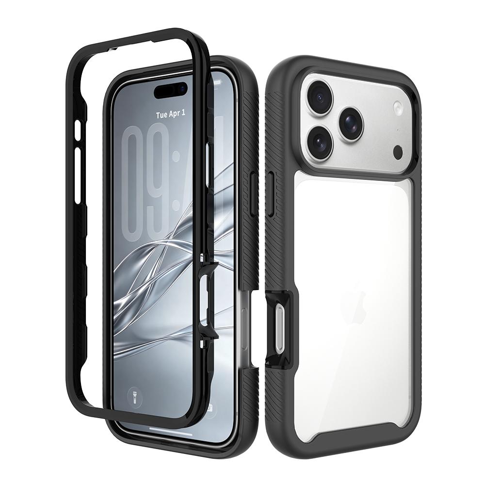 Compatible with iPhone 18 Pro Max Starry Sky Solid Color Shockproof TPU Clear PC Phone Case - Black