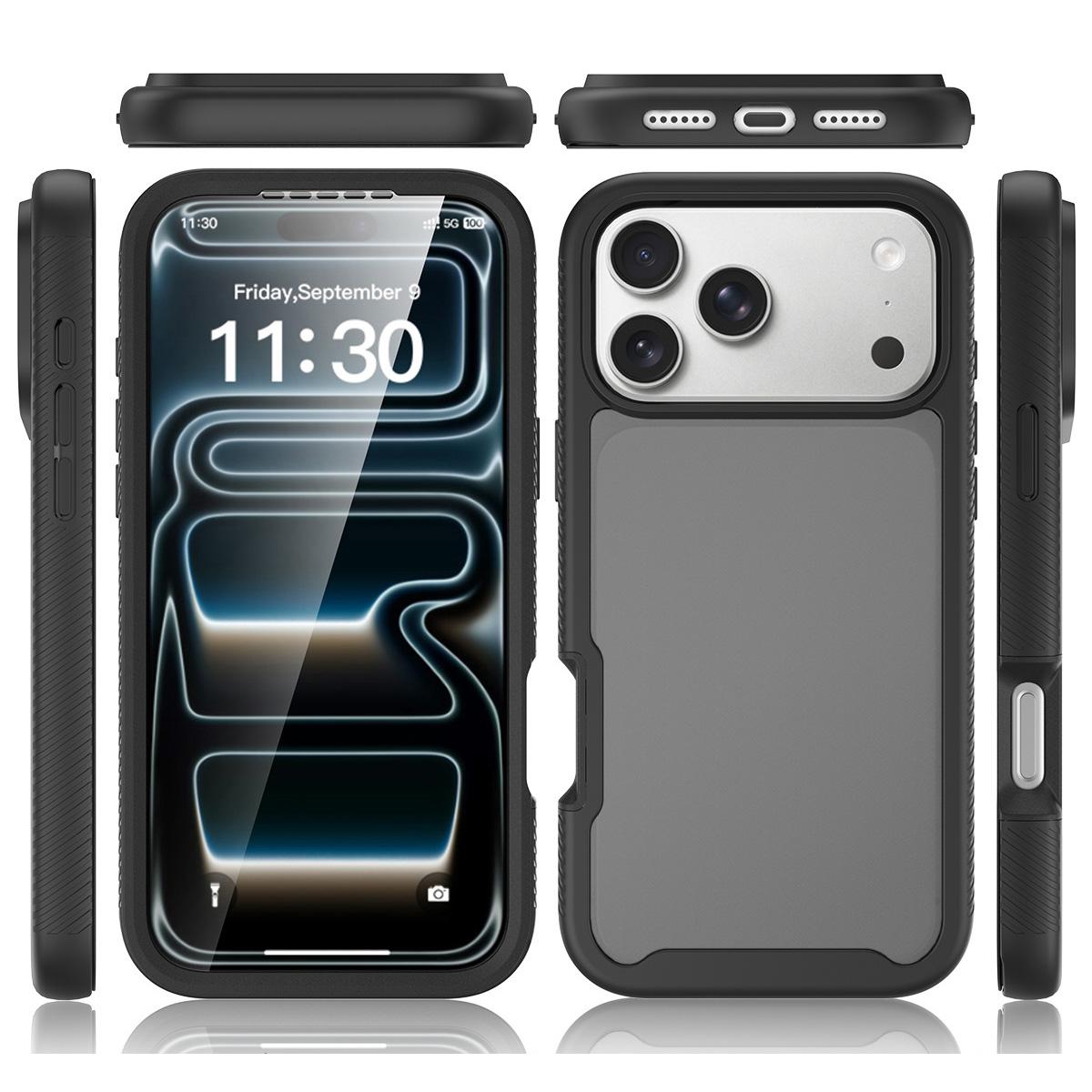 Compatible with iPhone 18 Pro Max Starry Sky Matte Two-Tone TPU Dual-Layer PC Phone Case with Screen Protector - Black