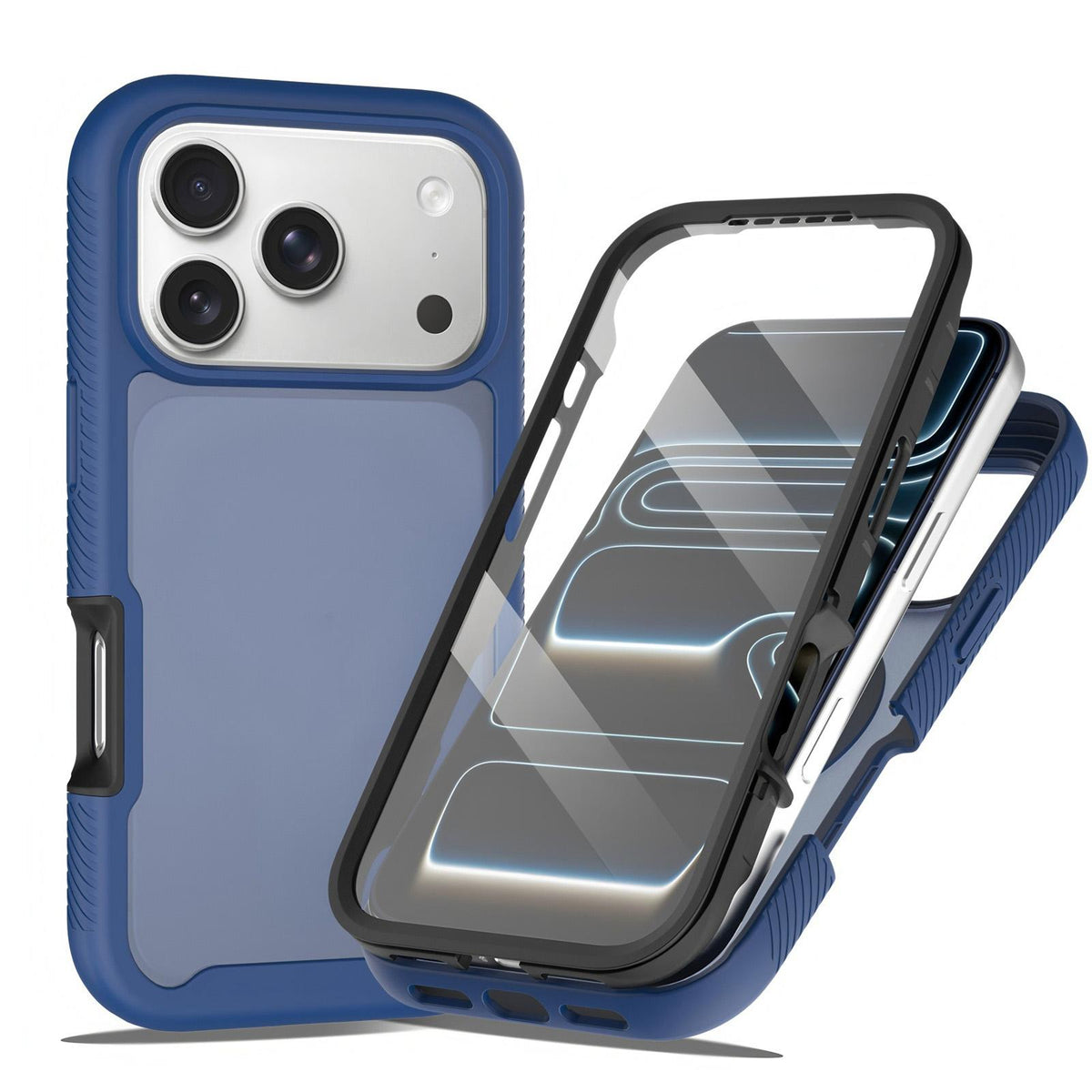 Compatible with iPhone 18 Pro Max Starry Sky Matte Two-Tone TPU Dual-Layer PC Phone Case with Screen Protector - Blue
