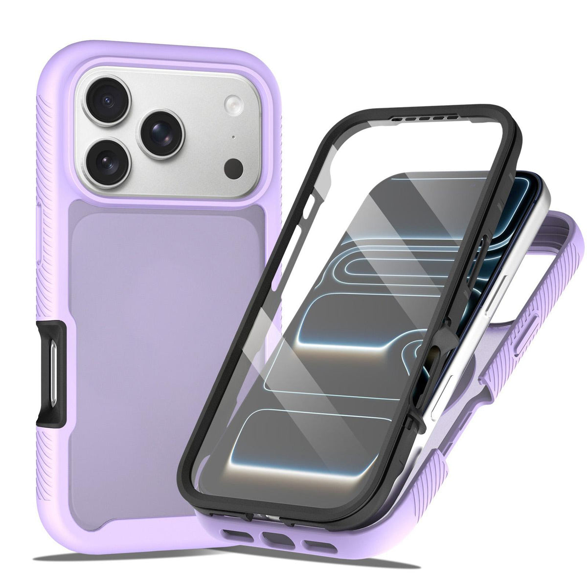 Compatible with iPhone 18 Pro Max Starry Sky Matte Two-Tone TPU Dual-Layer PC Phone Case with Screen Protector - Purple