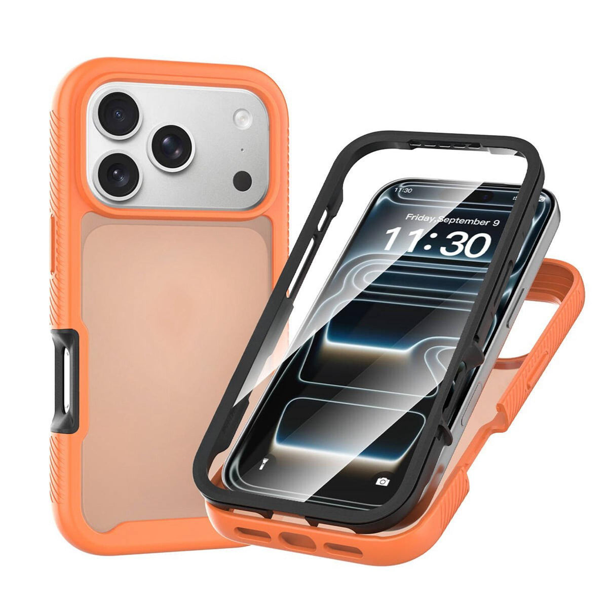 Compatible with iPhone 18 Pro Max Starry Sky Matte Two-Tone TPU Dual-Layer PC Phone Case with Screen Protector - Orange