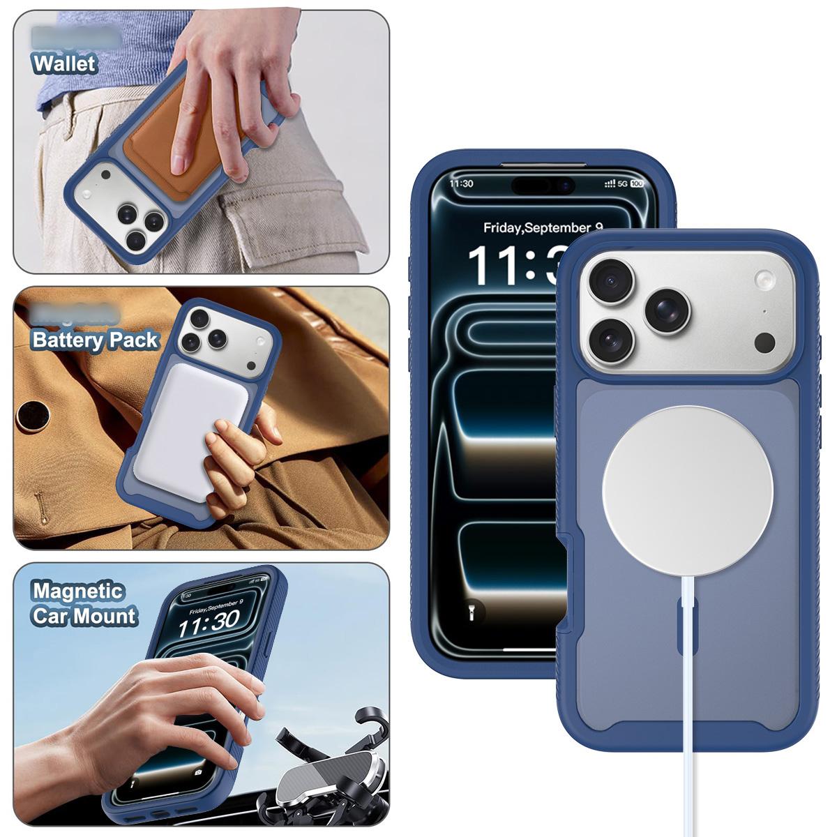 Compatible with iPhone 18 Pro Starry Sky Matte Magnetic TPU Dual-Layer PC Phone Case - Blue