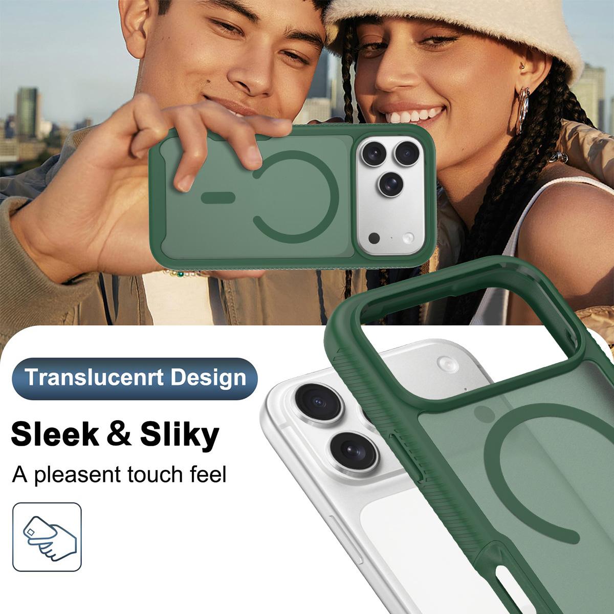 Compatible with iPhone 18 Pro Starry Sky Matte Magnetic TPU Dual-Layer PC Phone Case - Green