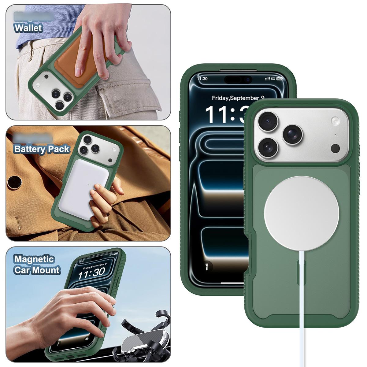 Compatible with iPhone 18 Pro Starry Sky Matte Magnetic TPU Dual-Layer PC Phone Case - Green