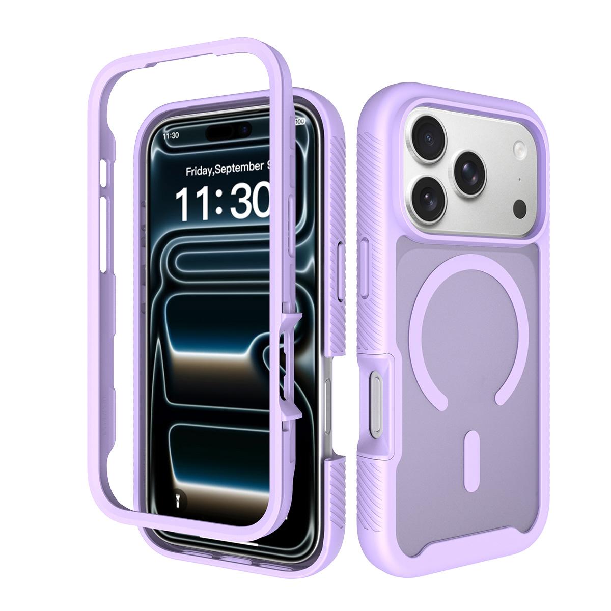 Compatible with iPhone 18 Pro Starry Sky Matte Magnetic TPU Dual-Layer PC Phone Case - Purple
