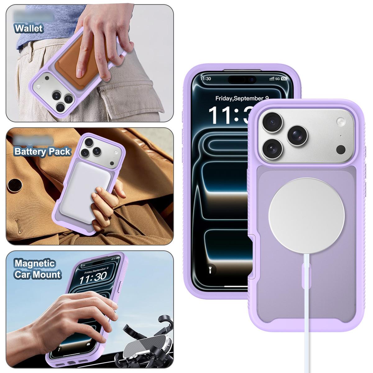 Compatible with iPhone 18 Pro Starry Sky Matte Magnetic TPU Dual-Layer PC Phone Case - Purple