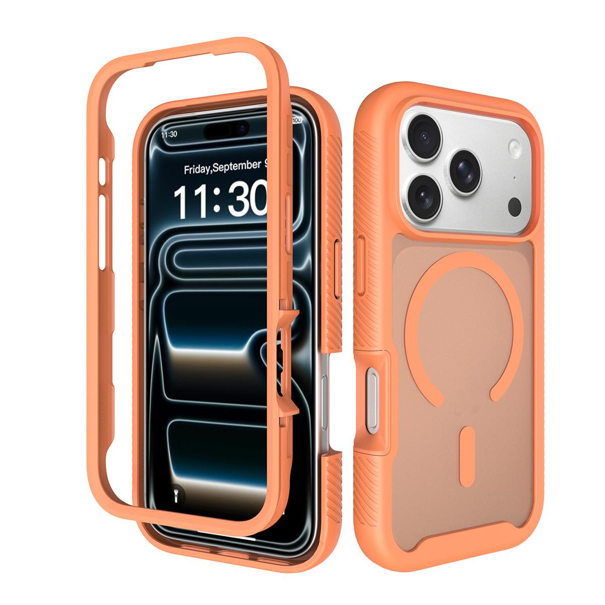 Compatible with iPhone 18 Pro Starry Sky Matte Magnetic TPU Dual-Layer PC Phone Case - Orange