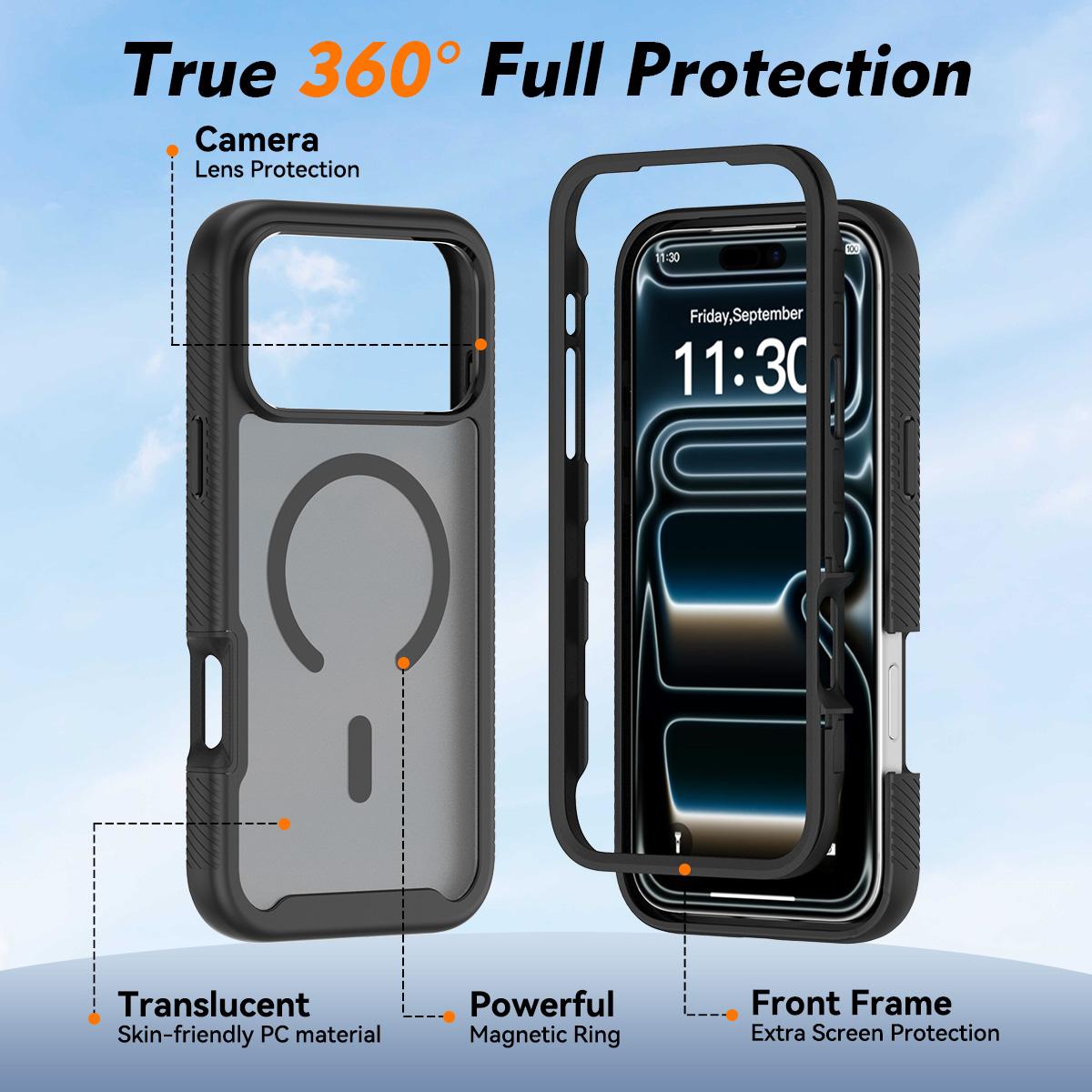 Compatible with iPhone 18 Pro Max Starry Sky Matte Magnetic TPU Dual-Layer PC Phone Case - Black