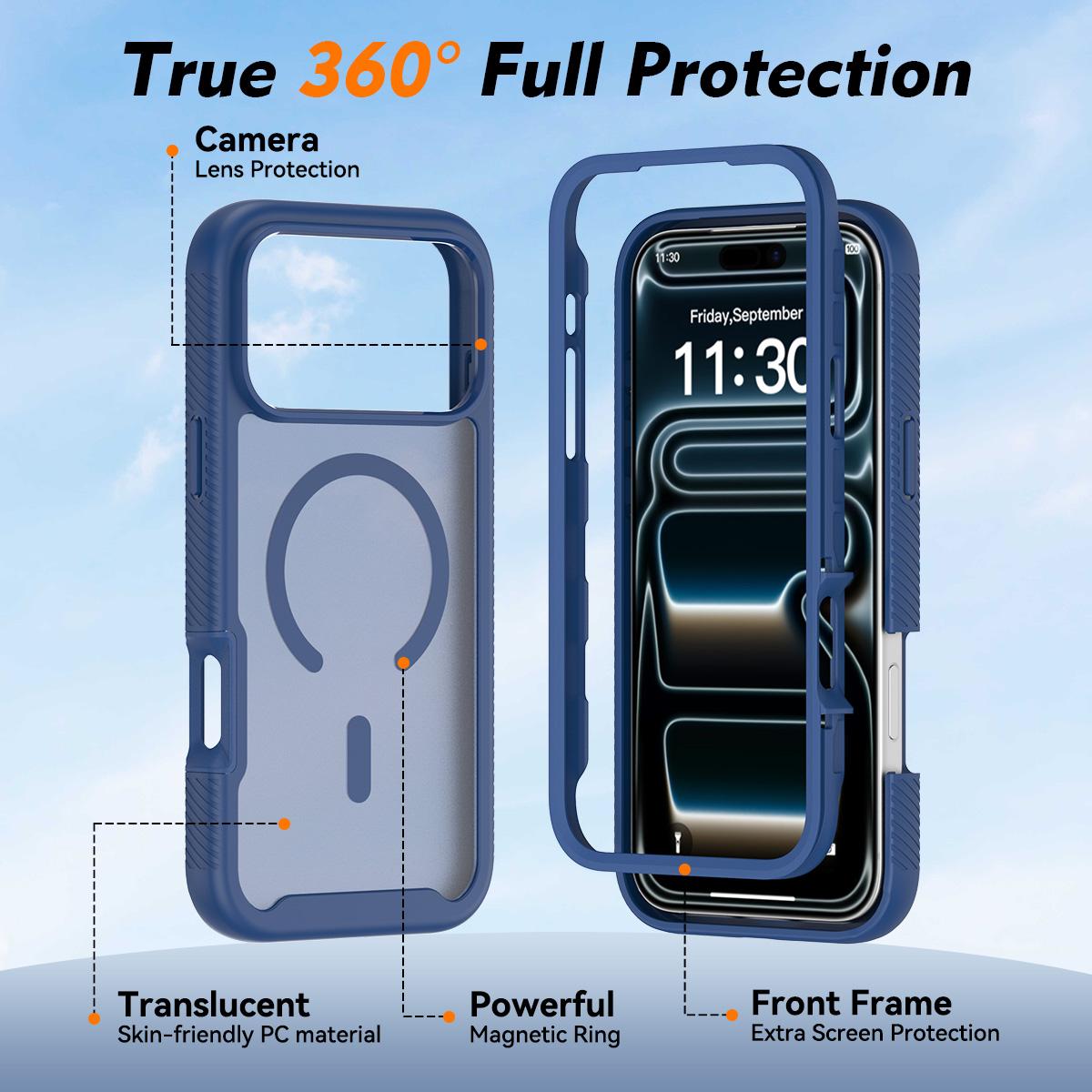 Compatible with iPhone 18 Pro Max Starry Sky Matte Magnetic TPU Dual-Layer PC Phone Case - Blue