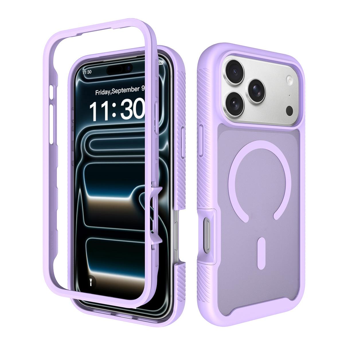 Compatible with iPhone 18 Pro Max Starry Sky Matte Magnetic TPU Dual-Layer PC Phone Case - Purple