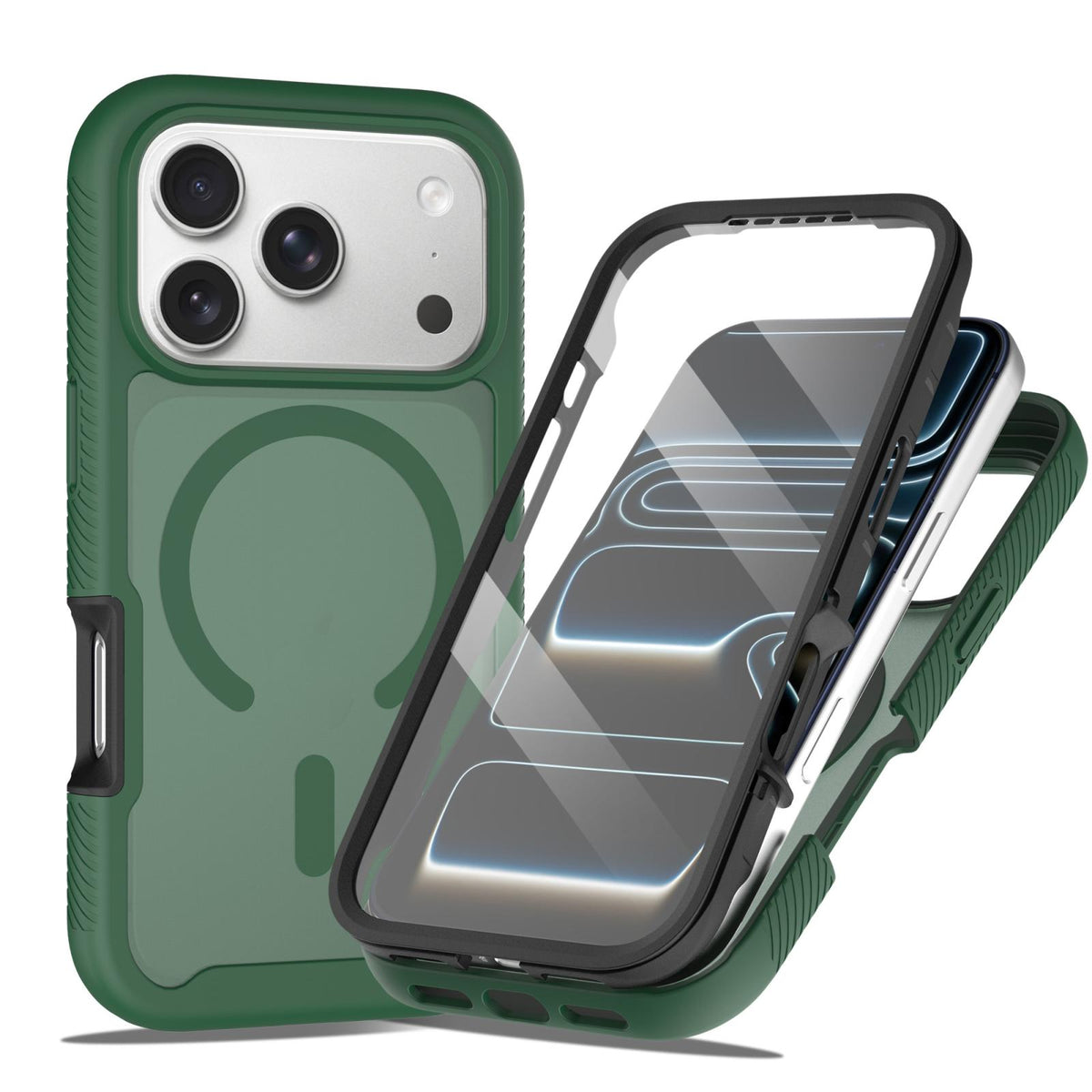 Compatible with iPhone 18 Pro Starry Sky Matte Magnetic TPU Dual-Layer PC Phone Case with Screen Protector - Green