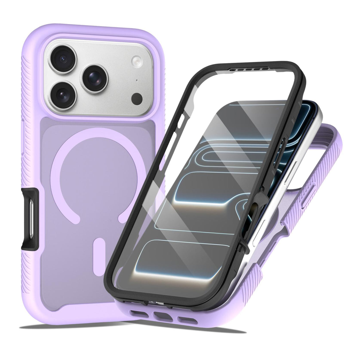 Compatible with iPhone 18 Pro Starry Sky Matte Magnetic TPU Dual-Layer PC Phone Case with Screen Protector - Purple