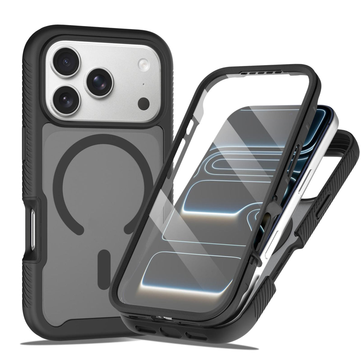 Compatible with iPhone 18 Pro Max Starry Sky Matte Magnetic TPU Dual-Layer PC Phone Case with Screen Protector - Black