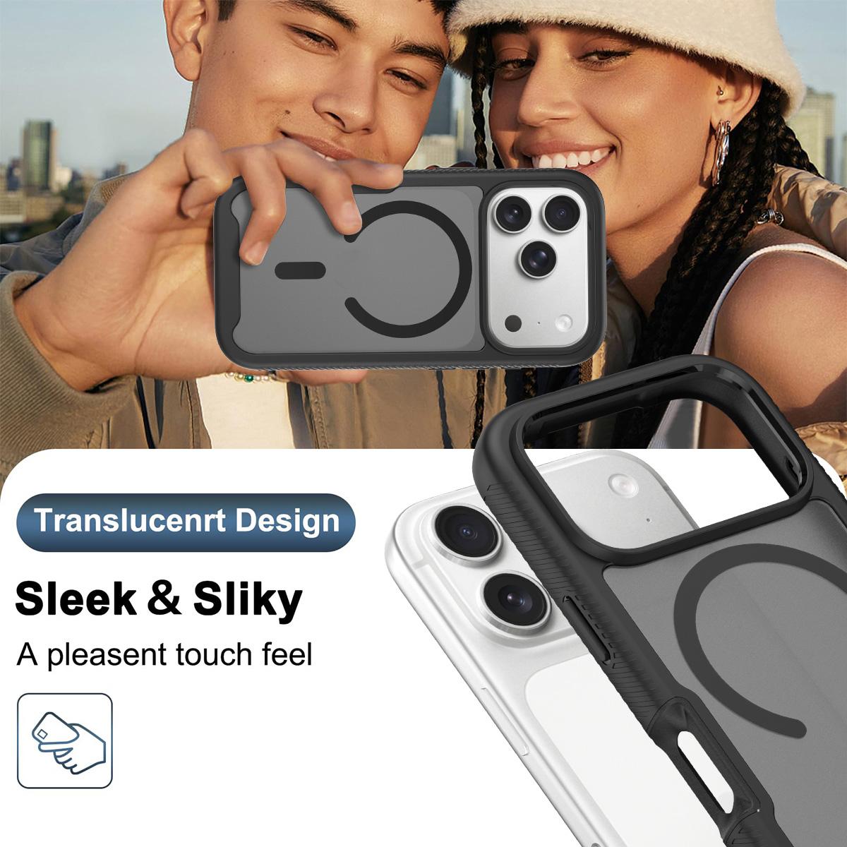 Compatible with iPhone 18 Pro Max Starry Sky Matte Magnetic TPU Dual-Layer PC Phone Case with Screen Protector - Black