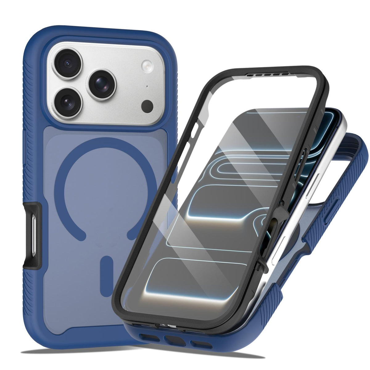 Compatible with iPhone 18 Pro Max Starry Sky Matte Magnetic TPU Dual-Layer PC Phone Case with Screen Protector - Blue