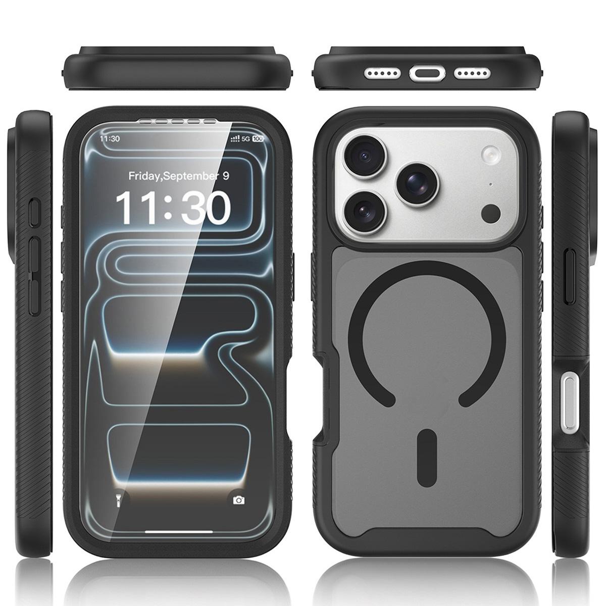 Compatible with iPhone 18 Pro Max Starry Sky Matte Magnetic TPU Dual-Layer PC Phone Case with Screen Protector - Orange