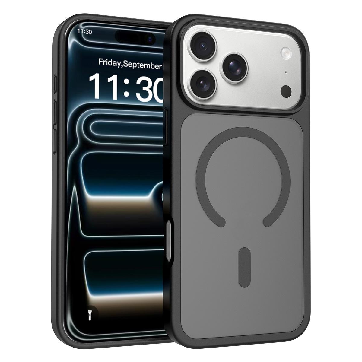 Compatible with iPhone 18 Pro Max Skin Feel TPU Dual-Layer PC MagSafe Phone Case - Black