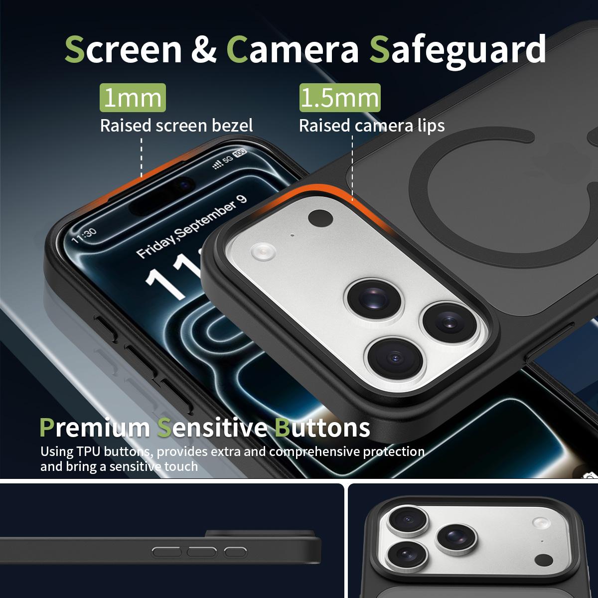 Compatible with iPhone 18 Pro Max Skin Feel TPU Dual-Layer PC MagSafe Phone Case - Black