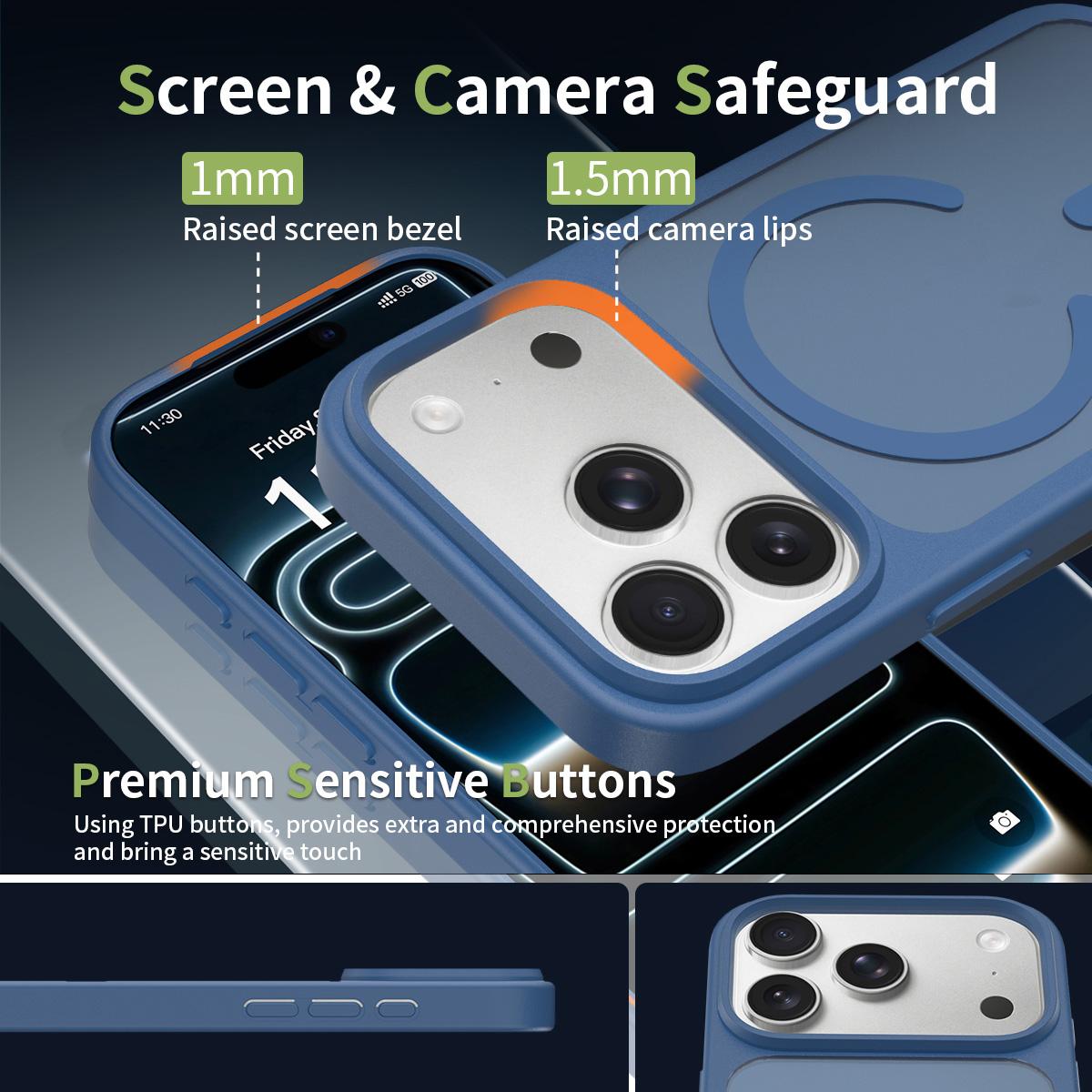 Compatible with iPhone 18 Pro Max Skin Feel TPU Dual-Layer PC MagSafe Phone Case - Blue