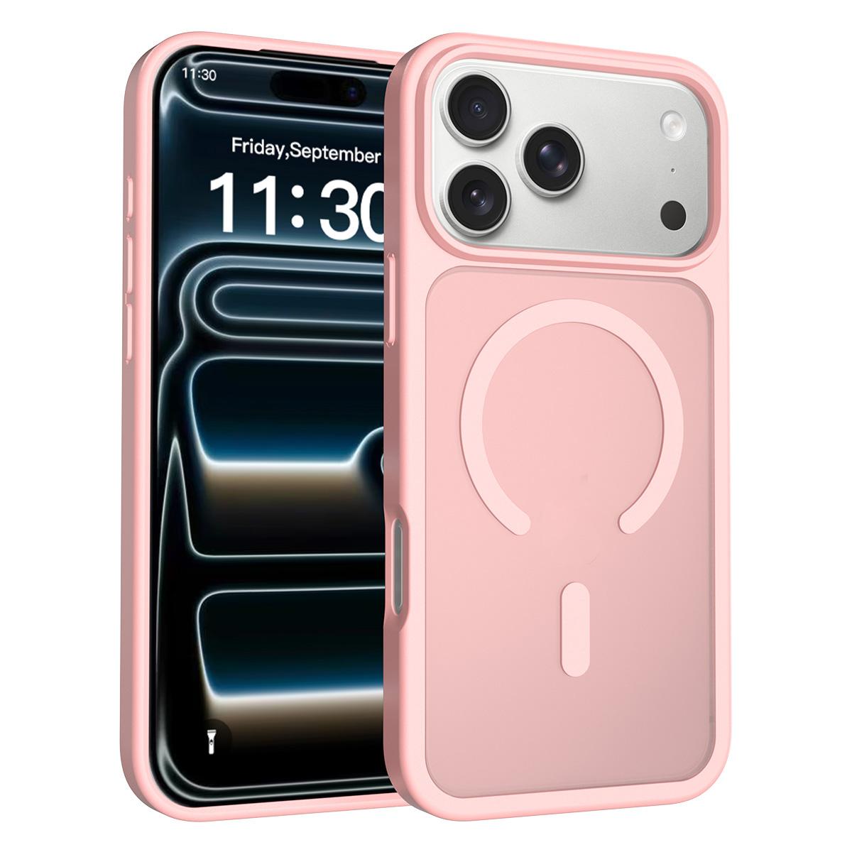 Compatible with iPhone 18 Pro Max Skin Feel TPU Dual-Layer PC MagSafe Phone Case - Pink