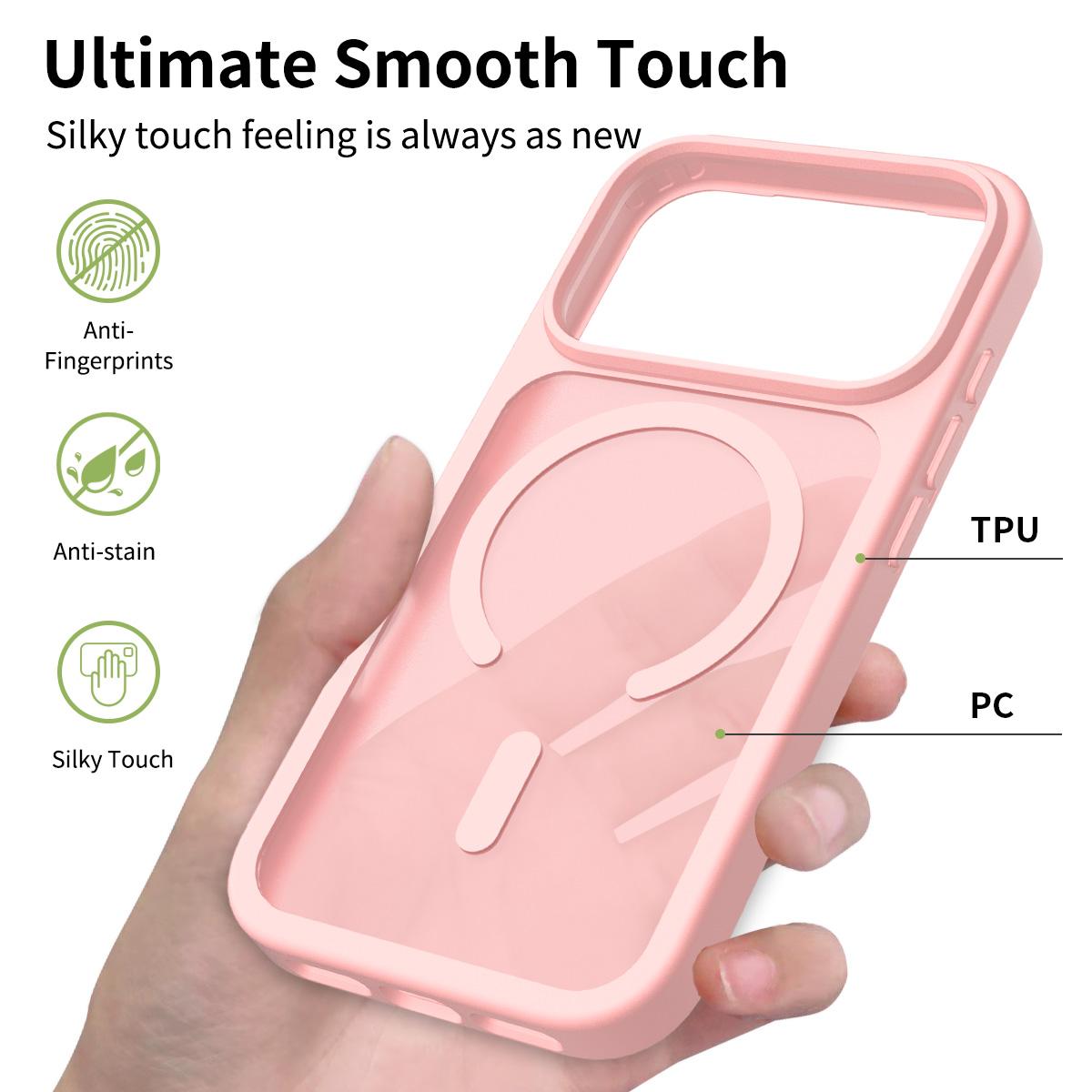 Compatible with iPhone 18 Pro Max Skin Feel TPU Dual-Layer PC MagSafe Phone Case - Pink