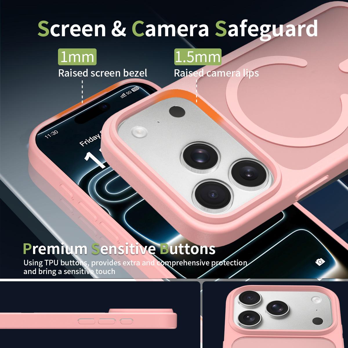 Compatible with iPhone 18 Pro Max Skin Feel TPU Dual-Layer PC MagSafe Phone Case - Pink