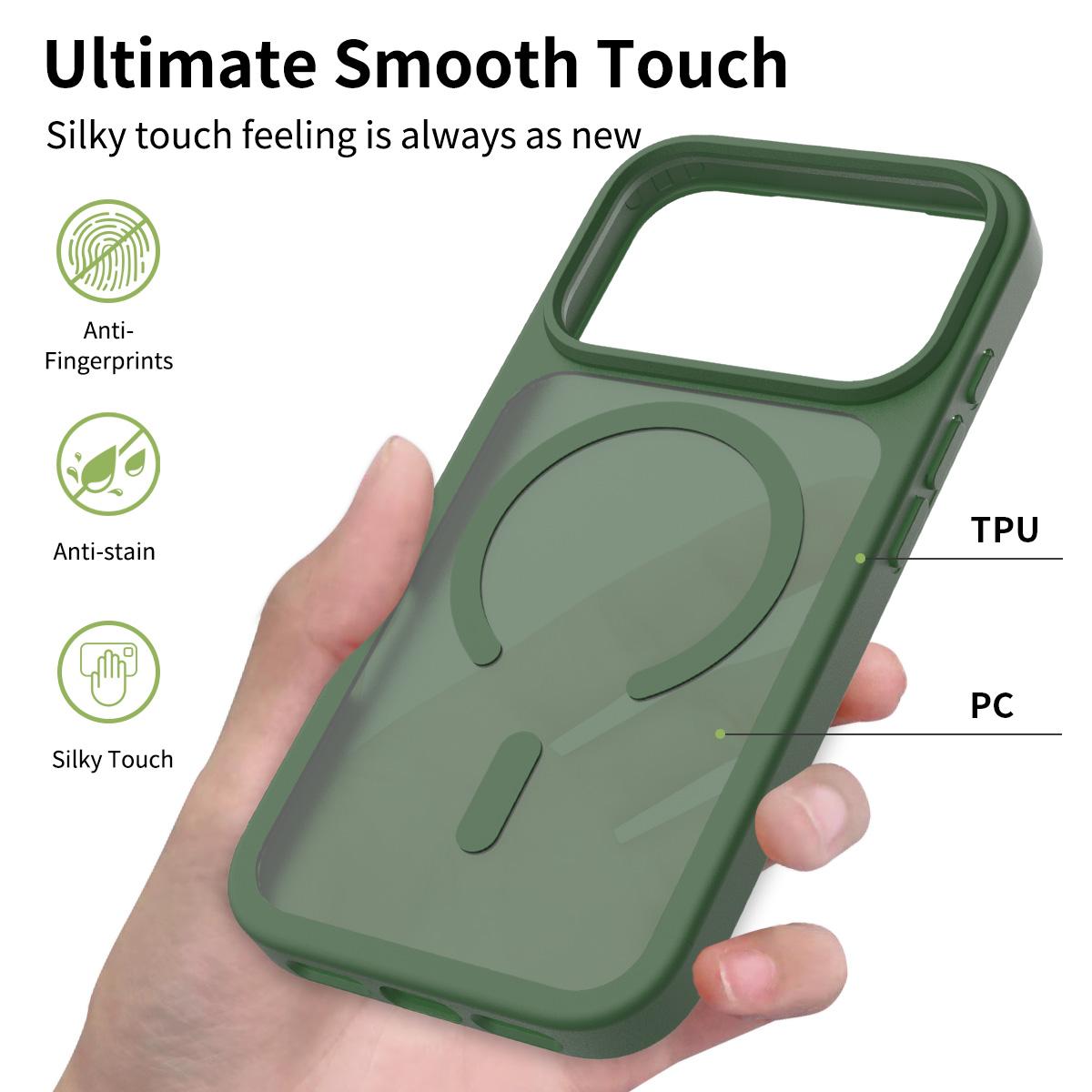 Compatible with iPhone 18 Pro Max Skin Feel TPU Dual-Layer PC MagSafe Phone Case - Dark Green