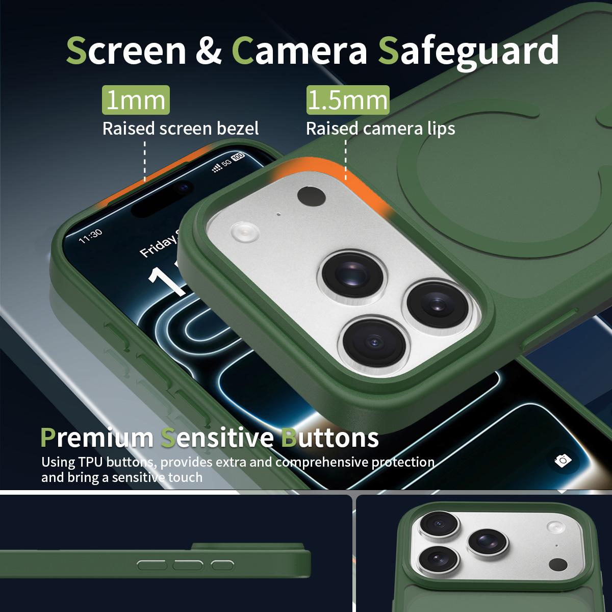 Compatible with iPhone 18 Pro Max Skin Feel TPU Dual-Layer PC MagSafe Phone Case - Dark Green