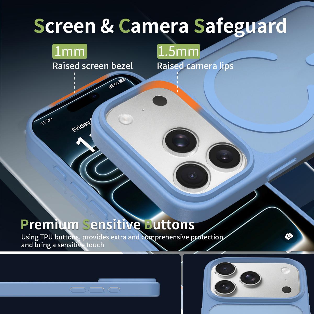 Compatible with iPhone 18 Pro Max Skin Feel TPU Dual-Layer PC MagSafe Phone Case - Sierra Blue