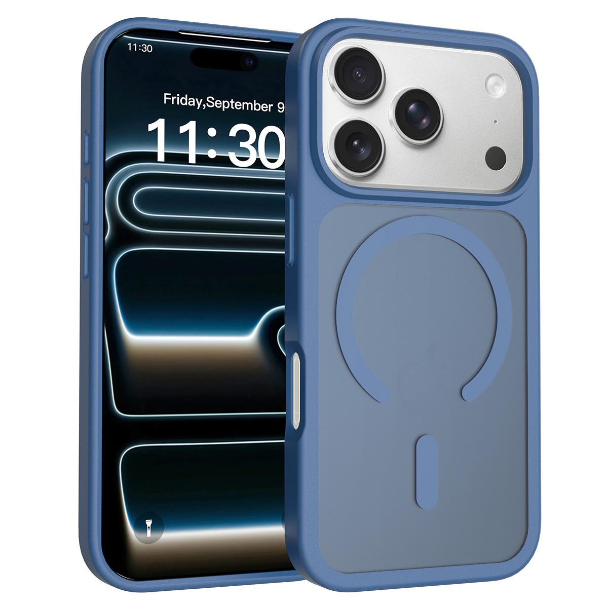 Compatible with iPhone 18 Pro Skin Feel TPU Dual-Layer PC MagSafe Phone Case - Blue