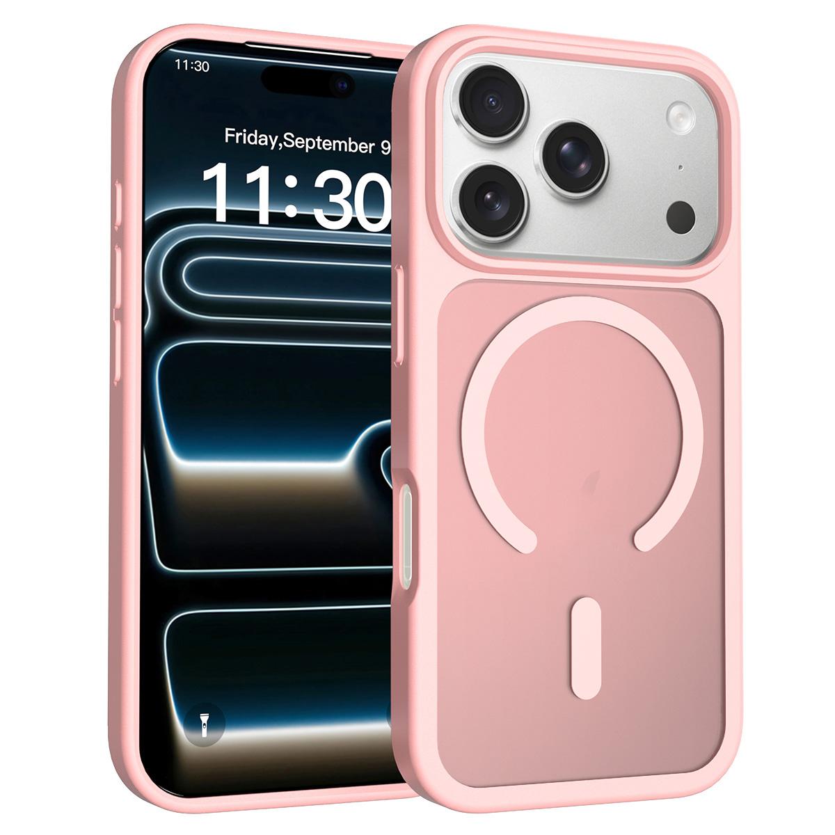 Compatible with iPhone 18 Pro Skin Feel TPU Dual-Layer PC MagSafe Phone Case - Pink